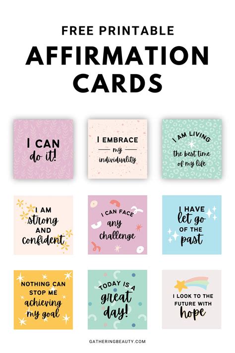 affirmation cards  printable gathering beauty