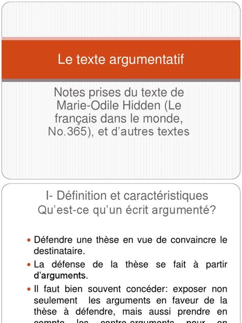 Le Texte Argumentatif Def Pdf Langue Française Lecture Processus
