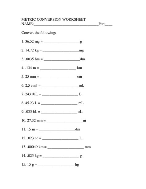 converting measurements worksheets