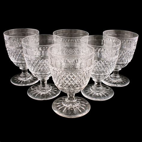 set of six large wine glasses with images antique