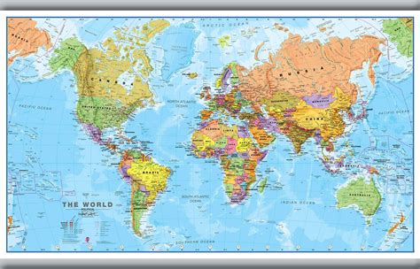 world wall map political poster geographical art  size finish