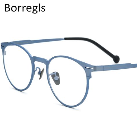 borregls pure titanium glasses men retro round prescription eyeglasses