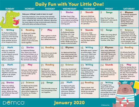 Early Literacy Activities Calendar January 2020