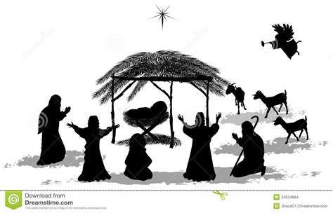 silhouettes christmas nativity scene stock vector illustration