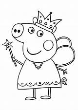 Coloring Pig Peppa Pages Princess Crown Magic Wand Printable Magical Dressed Color Print sketch template