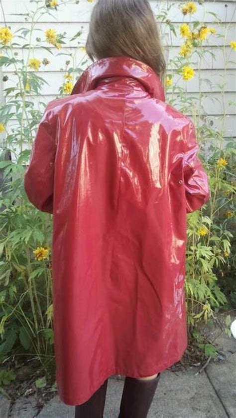 shiny red pvc raincoat