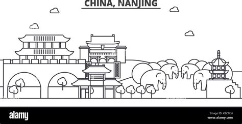 china nanjing architektur linie skyline abbildung linear vector