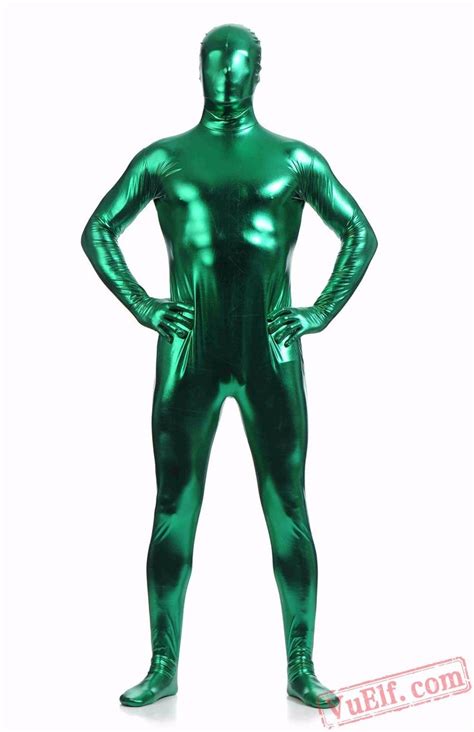 green shiny metalic mens lycra spandex bodysuit zentai suit