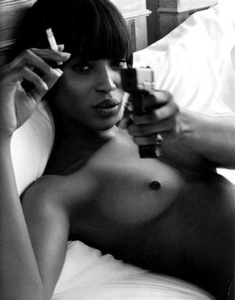 naomi campbell nude naked boobs big tits bed gun smoking celebrity leaks scandals leaked sextapes