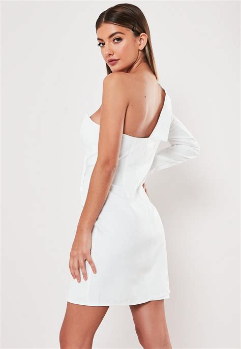 White One Shoulder Zip Front Blazer Dress Missguided
