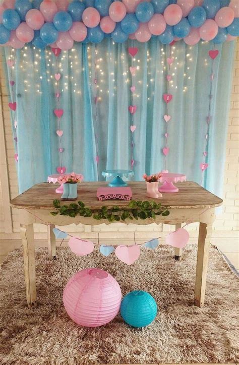 Blue Tulle Blue Pink Balloons Dessert Table Gender Reveal