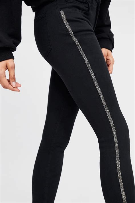 sparkly side stripe jeans  view  jeans woman zara united states