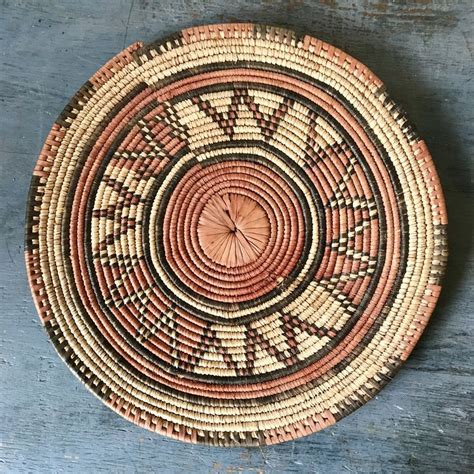native american woven grass basket  flat wall basket etsy