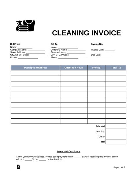printable cleaning invoice template printable world holiday