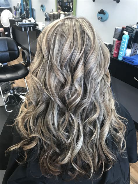 platinum blonde highlights  lowlights long hair curls dark blonde