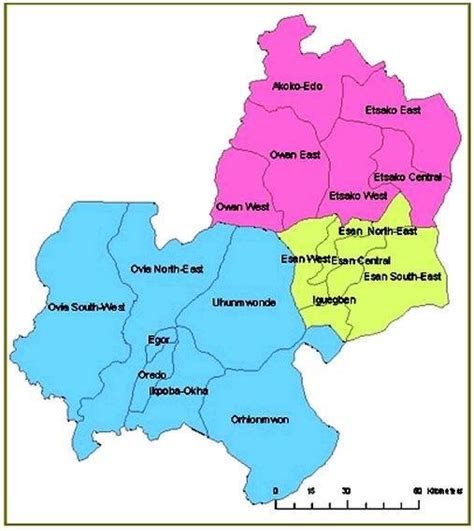 map  edo state showing   local government areas