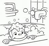 Curious Coloring George Pages Bathing Printable Kids Monkey Bathroom Colouring Bath Sheets Halloween Drawing Print Library 4kids Taking Take Shower sketch template