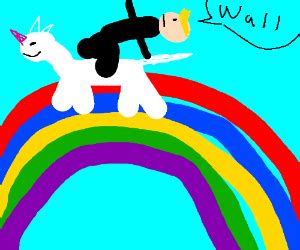 donald trump riding  unicorn   rainbow drawception