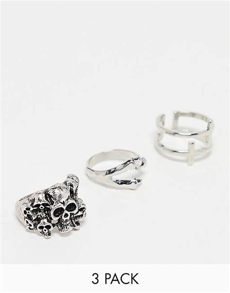 bershka set van  ringen met schedels  zilver asos