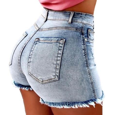 Minetom Shorts En Jean Femme Taille Haute Tassel L Ourlet Sexy Moulant