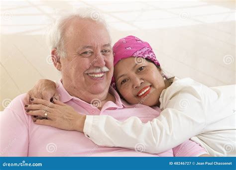 Senior Interracial Couple Asian Woman Caucasian Man Stock Image