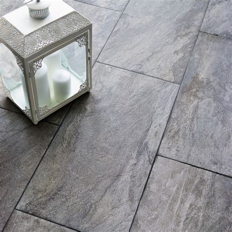 indus dark grey stone effect porcelain wall floor tile pack