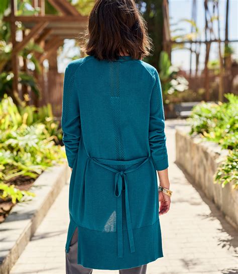 dark teal womens open cardigan with tie woolovers us
