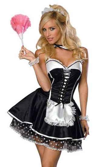 Free Shipping Adult Midnight Cap Sleeves French Maid Costume 3s1054