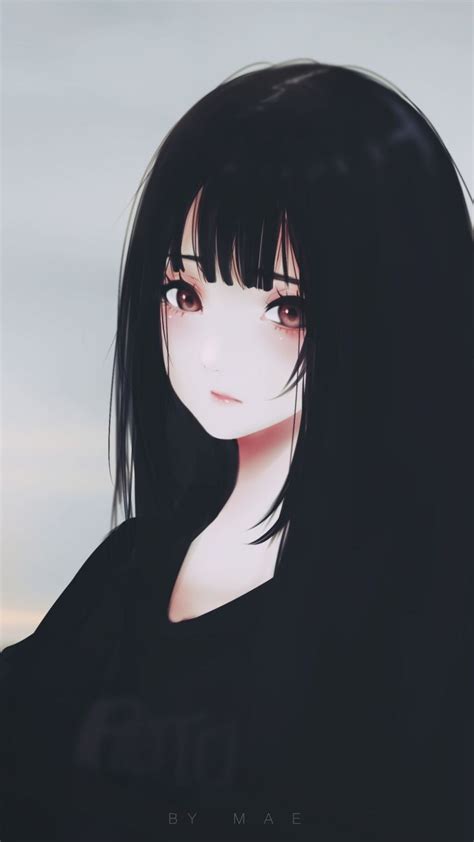beautiful anime woman dark hair fan art 720x1280 wallpaper
