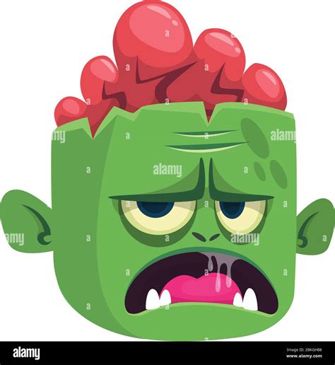 Cartoon Funny Green Zombie With Pink Brains Outside Of The Head
