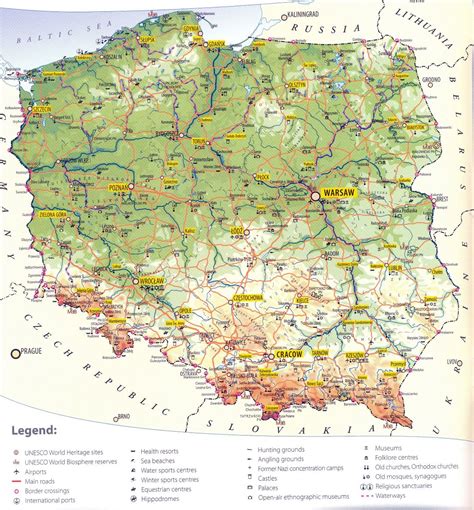 large detailed tourist map of poland poland europe