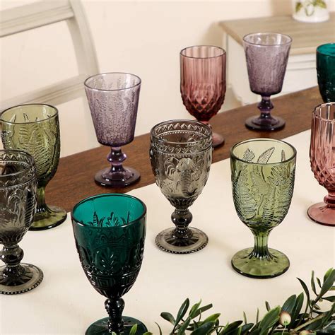 set of four vintage embossed coloured wine glasses by dibor colored
