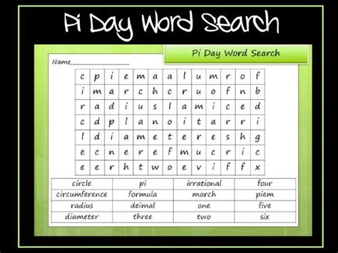 pi day word search teaching resources