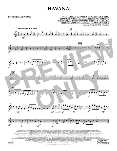Havana Bb Tenor Saxophone Sheet Music Johnnie Vinson Concert Band