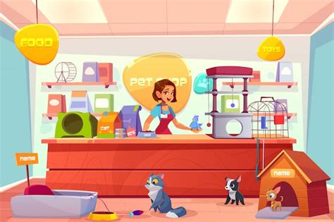 modern pet shop interior cartoon vector