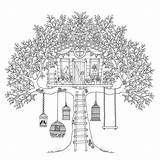 Coloring Treehouse Tree Pages House Houses Adults Boomhutten Kids Colouring Birds Adult Kleurplaten Bird Printable Color Fun Print Book Kleurplaat sketch template