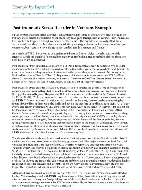 post traumatic stress disorder  veterans  essay