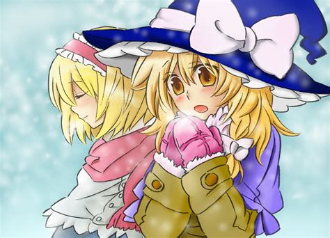 2girls alice margatroid blonde hair brown eyes christmas hat kirisame