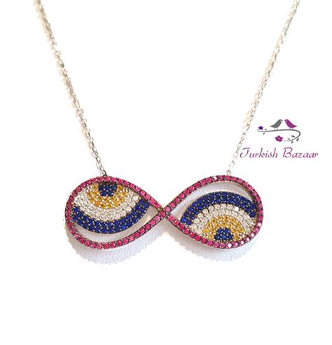 turkish pink evil eye silver necklace pembe nazar boncuklu gumus kolye turkish bazaar canada