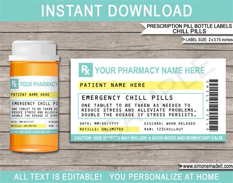 printable chill pill label printable templates