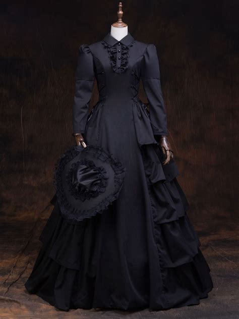 Victorian Dress Costume Women S Black Retro Long Sleeves Ball Gown