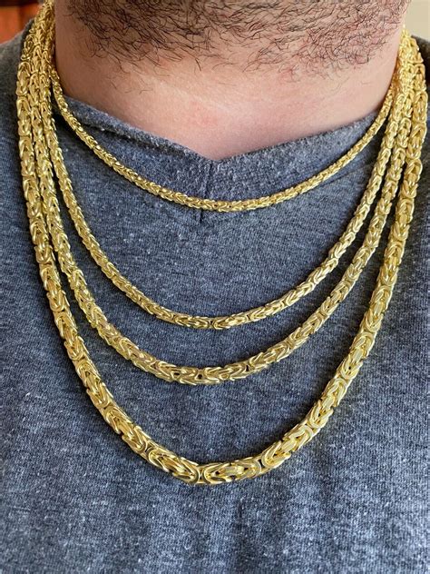 gold real  sterling silver byzantine chain mens necklace  mm