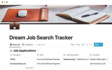 notion template gallery dream job search tracker