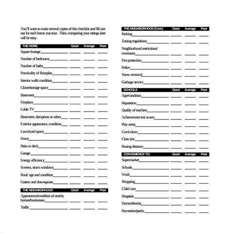 home buying checklist   samples examples format