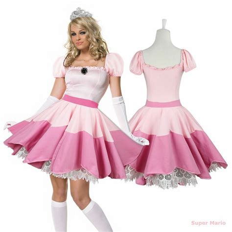 Hot Princess Peach Costume Fancy Dress Womans Cosplay