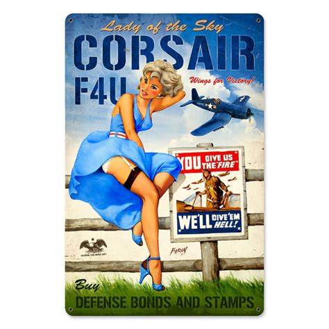 Corsair F4u Plane Lady Of The Sky Pin Up Sign Large 24 X 36 Retro Planet