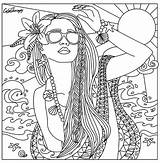 Coloring Pages Women Beautiful Beach Adults Babe Girls Printable Woman Girl Adult Color Print Getdrawings Getcolorings Books Book Colorings sketch template