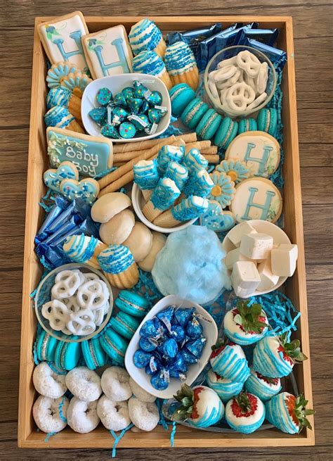 blue dessert board  baby shower