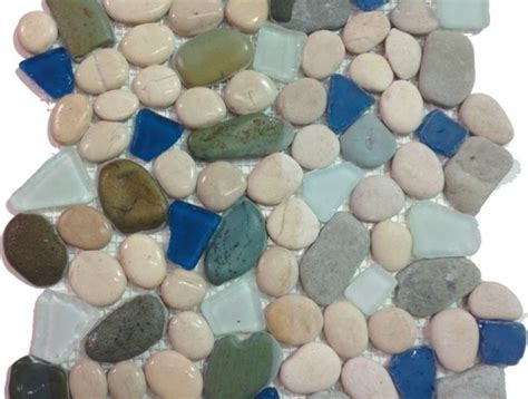 Sea Glass Tile And Pebbles Indah Mosaic Blend Box Beach