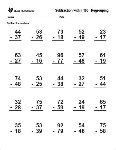 printable subtraction    regrouping worksheet math